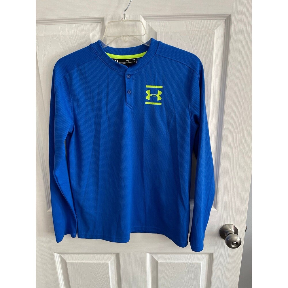 Under Armour ColdGear Loose Fit Henley Shirt Size YLG Blue New Without Tags